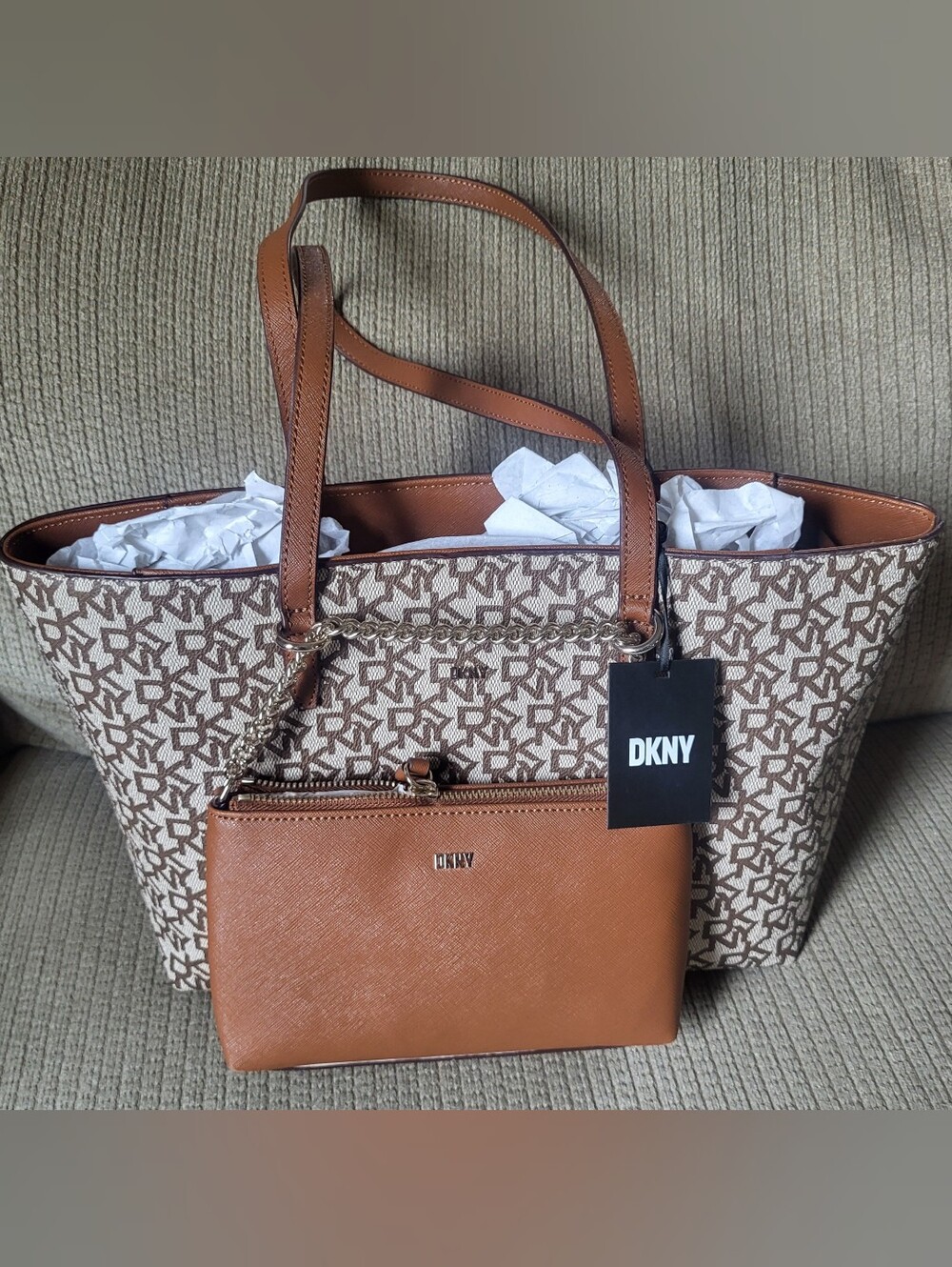 NWT DKNY Tutu Tote And Demi Pouch Beige